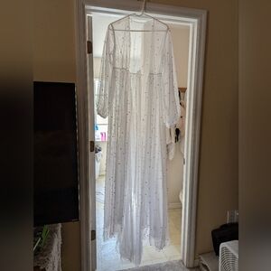 Sheer White Maxi Dress with Polka Dots